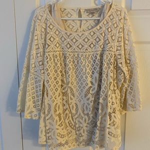 Woman’s Cream Lace Blouse with Cream Undershirt, Good Condition, Smoke Free Home